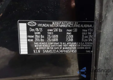 2023 Hyundai Santa Fe Sel from USA, damaged, VIN 5NMS2DAJ4PH657458